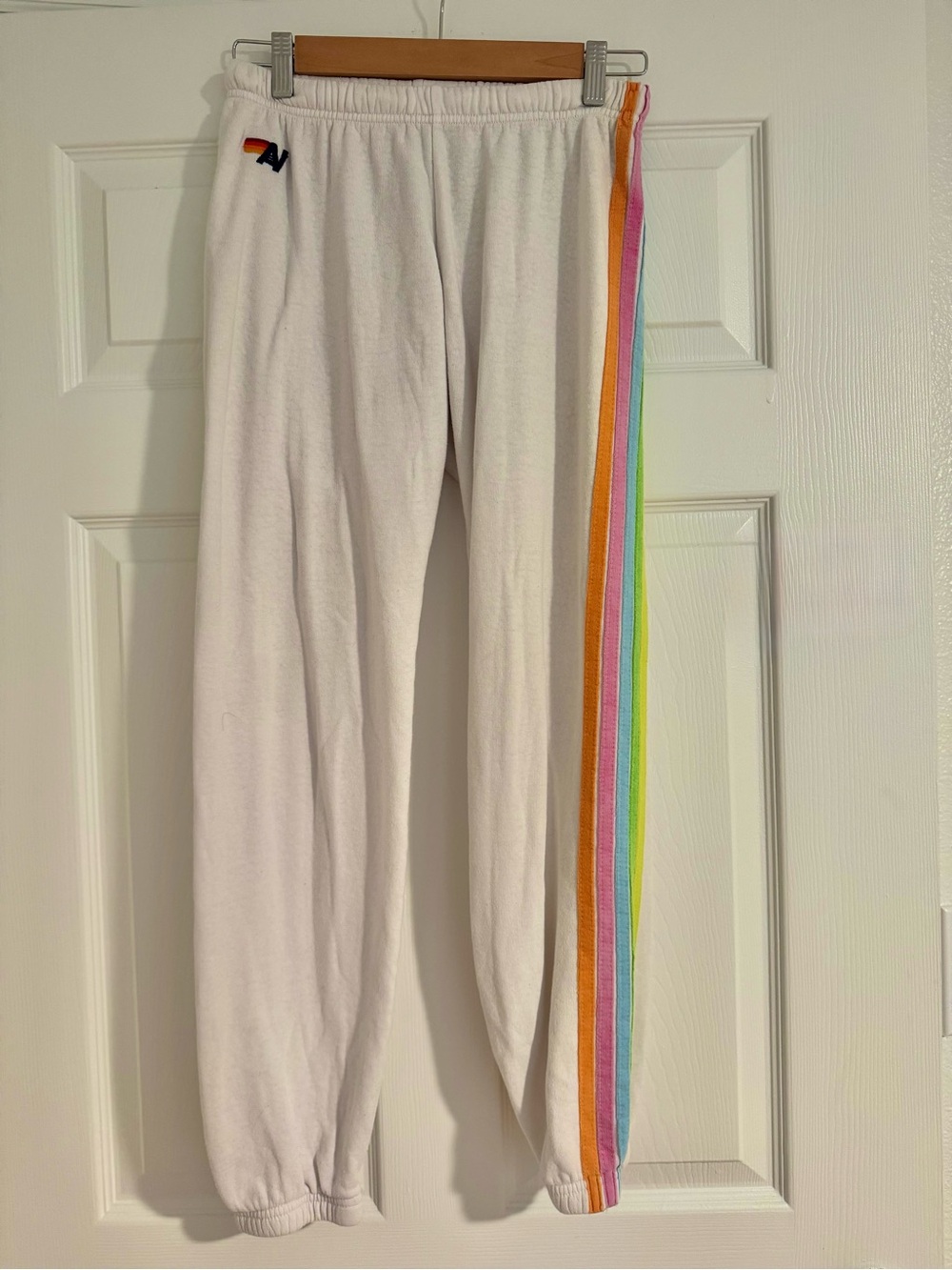 Aviator Nation 5 Stripe Sweatpants Pastel Rainbow Size Small